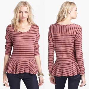 Free People Striped Peplum Sweater Top Pink Purple Long Sleeve